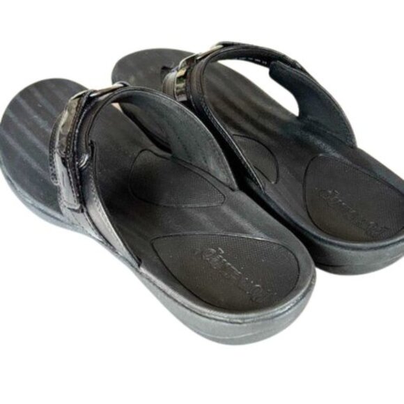 PowerStep Dress Black Sandals, 10 –Synthetic Leather & Patent -Orthotic Arch - Picture 4 of 8